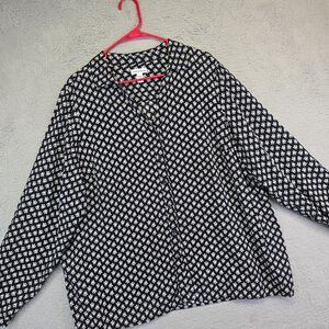 Croft & Barrow Top Women Plus Size 2X Black Collar Dainty Floral Preppy Academia